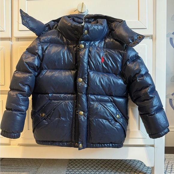 Polo Ralph Lauren Navy puffer Down Hooded Jacket  Size 4 - Picture 3 of 6
